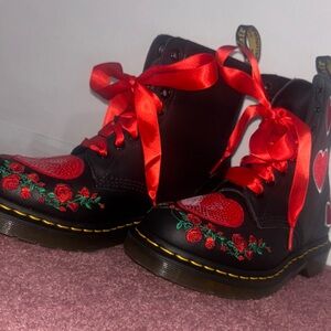 Dr. Martens Black Boots with Red Embroidery
